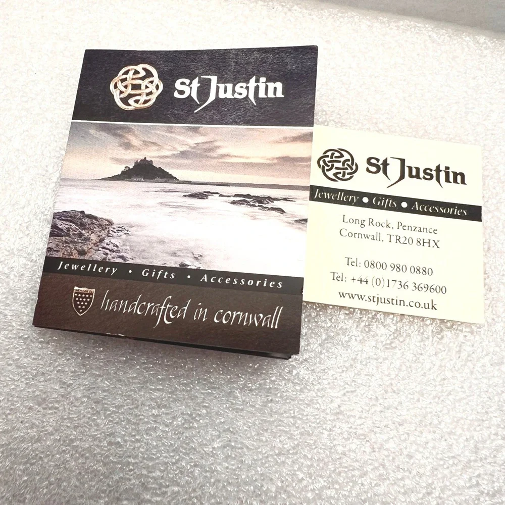 Vintage St Justin Celtic Brooch Pin Knotwork Pewter Presentation‎ Box Info